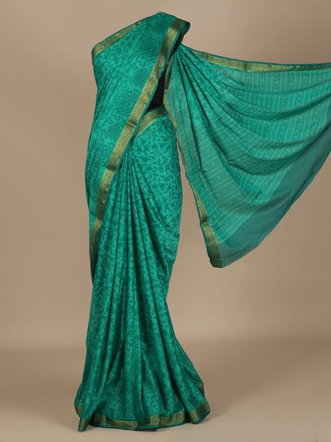 

Pothys Green & Gold-Toned Poly Crepe Printed Saree