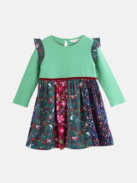 

Beebay Girls Green Printed Fit and Flare Dress