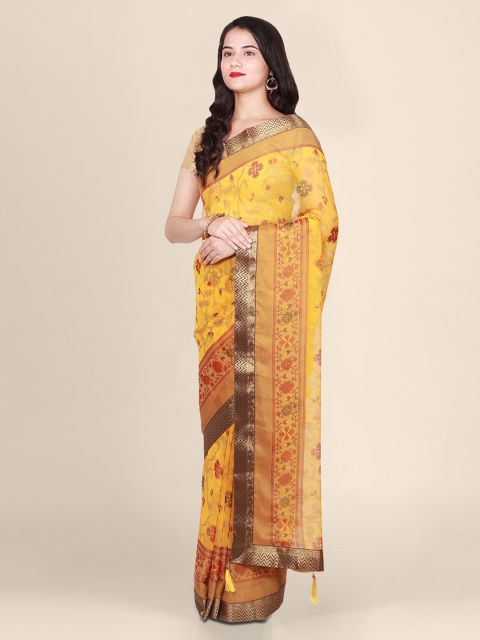 

CLAI WORLD Yellow & Gold-Coloured Brasso Printed Saree