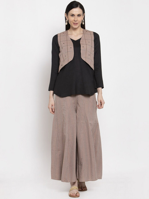 

DUGRI BE THE ONE Women Black & Brown Solid Kurti with Palazzos