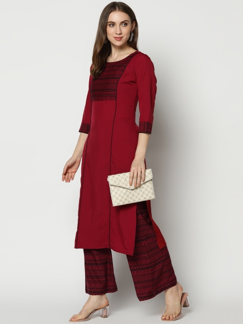

Azira Women Maroon & Black Printed Kurta with Trousers