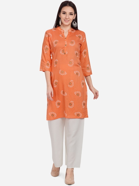 

SHAVYA Women Orange & White Printed Kurta with Palazzos
