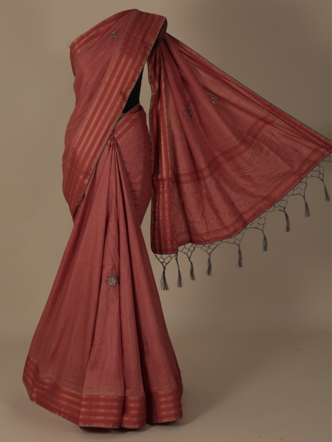 

Pothys Pink & Red Jute Silk Striped Saree