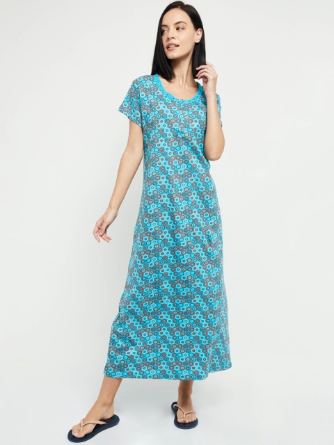 

max Women Blue & Brown Printed Maxi Nightdress