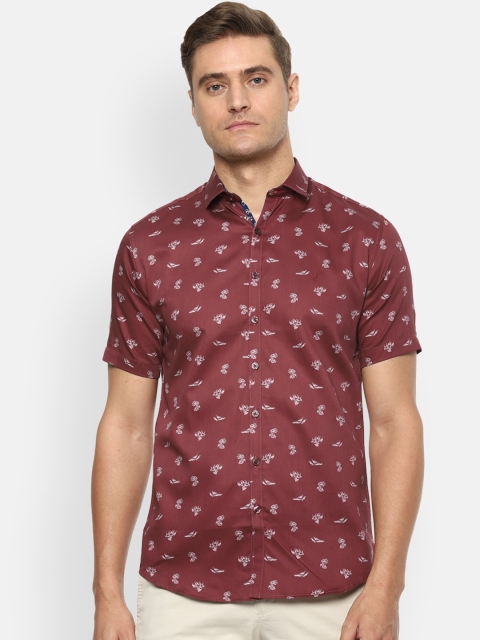 

V Dot Men Maroon Slim Fit Printed Casual Shirt