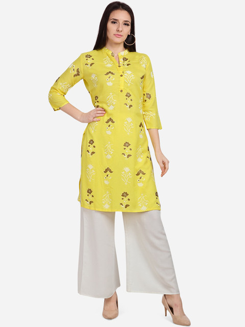 

SHAVYA Women Yellow & White Printed Kurti with Palazzos