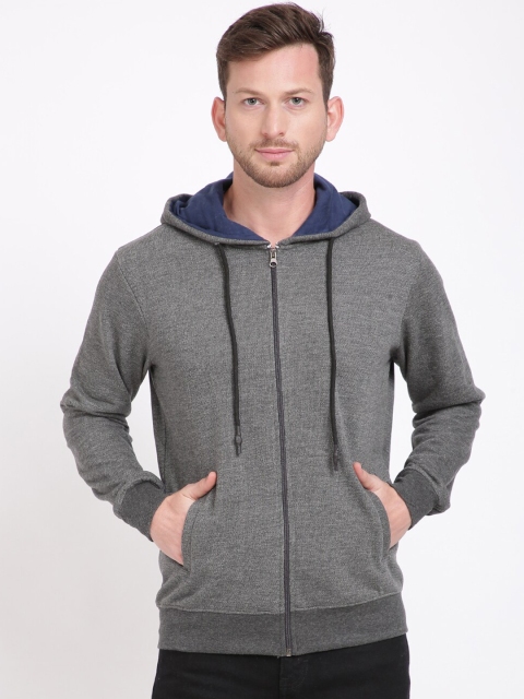 

IVOC Men Grey Solid Hooded Sweatshirt