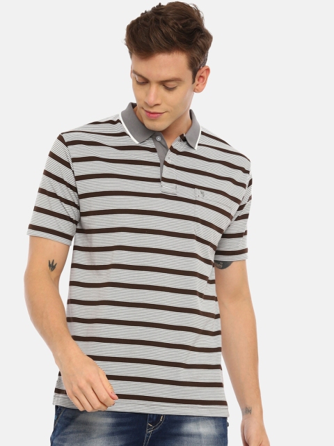 

Classic Polo Men Grey Striped Polo Collar T-shirt