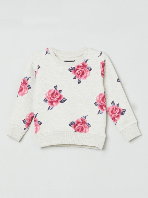 max Girls Beige & Pink Printed Sweatshirt