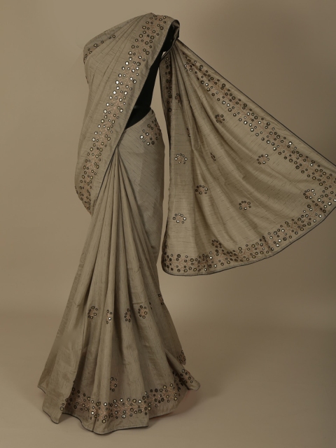 

Pothys Grey & Gold-Toned Jute Silk Embroidered Saree