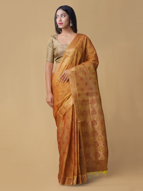 

Unnati Silks Orange Pure Cotton Printed Mysore Silk Saree