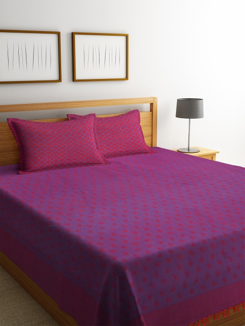 

NEUDIS Purple & Pink Hand-Woven Jacquard Double King Bed Cover With 2 Pillow Covers