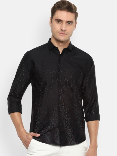 

V Dot Men Black Slim Fit Printed Cotton Casual Shirt