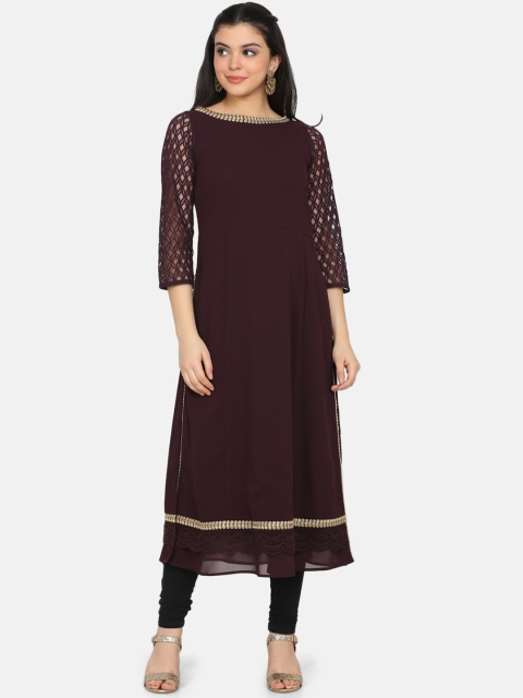 

Ojjasvi Women Burgundy Solid Anarkali Kurta