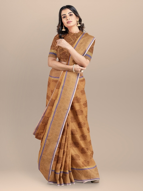 BharatSthali Brown Silk Cotton Woven Design Banarasi Saree