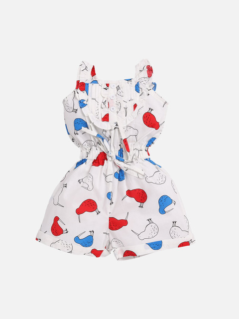 

Nauti Kidz Girls White Printed Dungaree