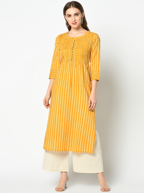 

Azira Women Yellow Striped Straight Kurta