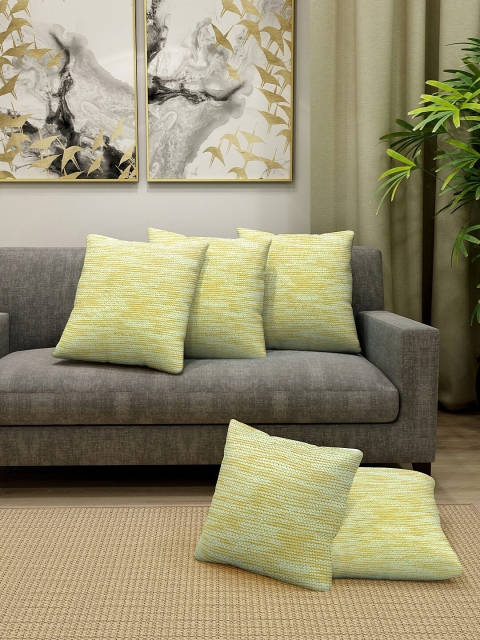 

KLOTTHE Green Set of 5 Self Design Cushion Covers with Filler