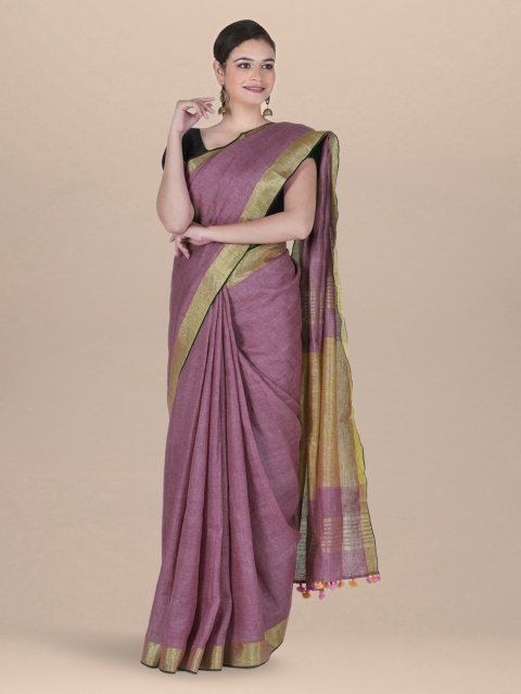 

BharatSthali Pink Pure Linen Bhagalpuri Saree
