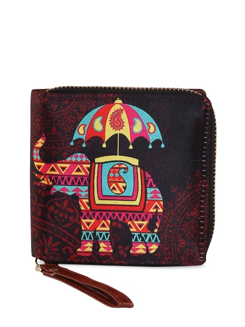 

All Things Sundar Women Brown & Blue Printed Zip Around Wallet