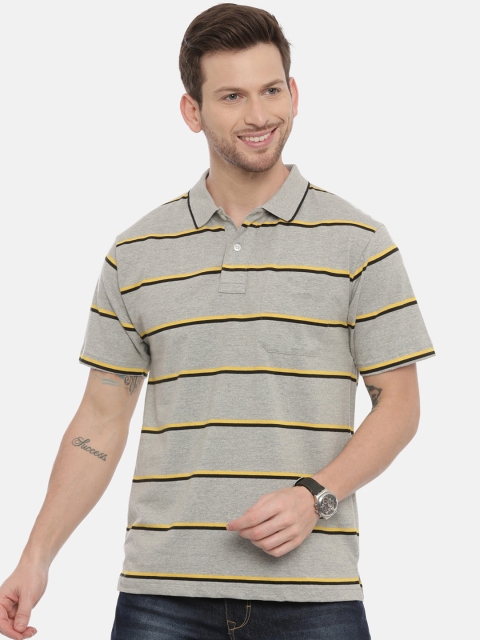 

Classic Polo Men Grey Striped Polo Collar T-shirt
