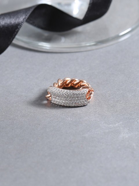 

Voylla Rose Gold-Plated White CZ-Studded Handcrafted Finger Ring