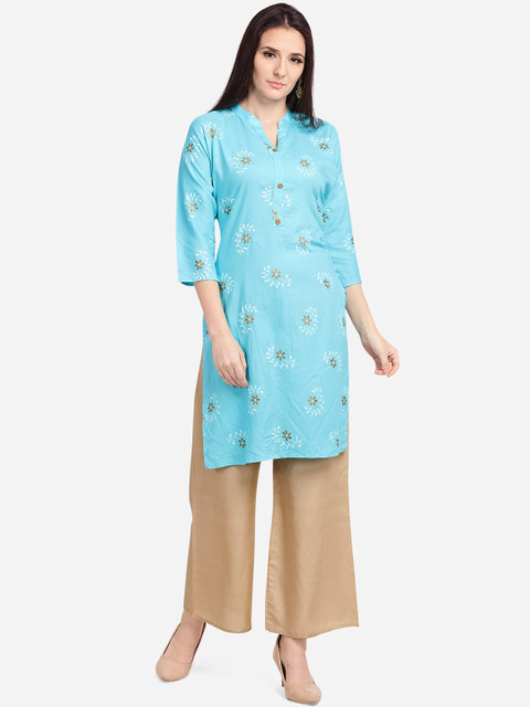 

SHAVYA Women Blue & Beige Printed Kurta with Palazzos