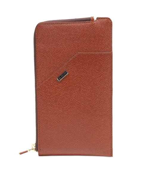

Da Milano Men Tan Brown Textured Leather Long Zip Around Wallet