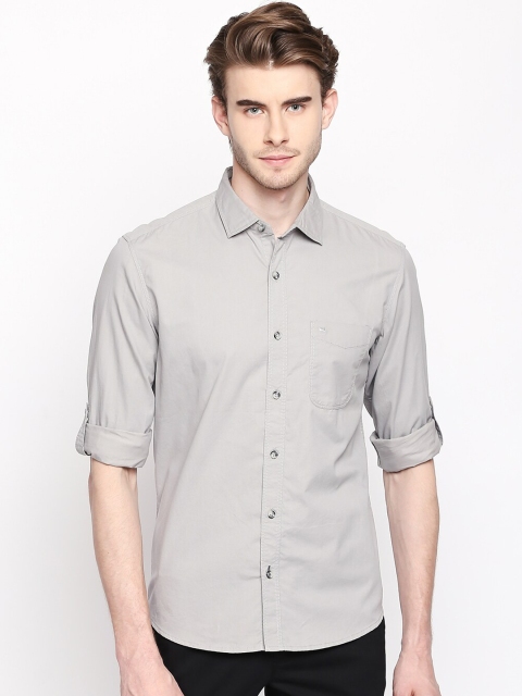 

Basics Men Grey Slim Fit Solid Casual Shirt