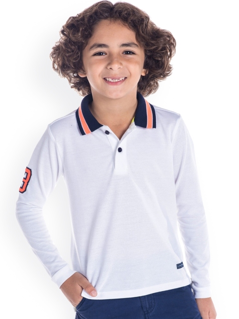 

Cherry Crumble Boys White Solid Polo Collar T-shirt