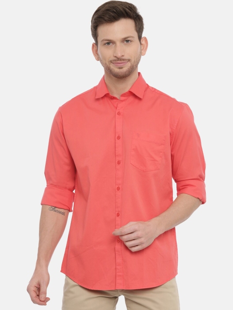 Classic Polo Men Peach-Coloured Slim Fit Solid Casual Shirt