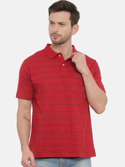 

Classic Polo Men Red Striped Polo Collar T-shirt