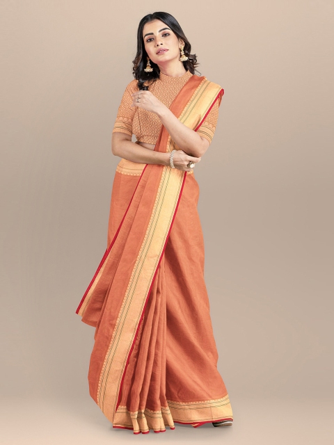 

BharatSthali Peach-Coloured Woven Design Banarasi Sustainable Saree