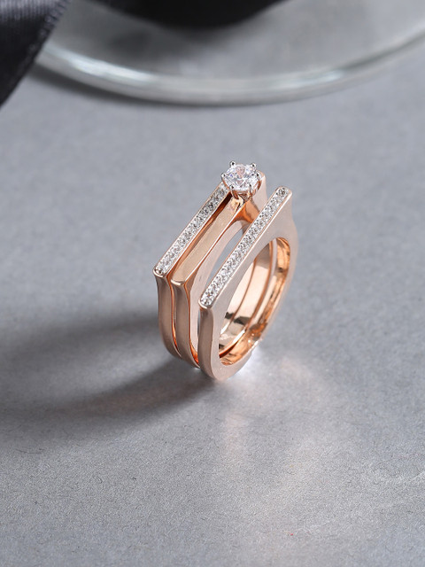 

Voylla Rose Gold-Plated & White Cubic Zirconia Studded Finger Ring