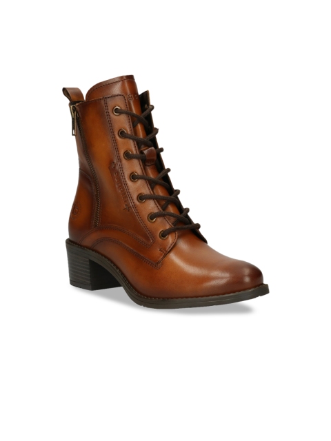 

Bugatti Women Brown Solid Leather High-Top Flat Boots