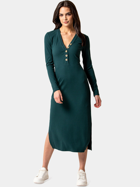 

Forever New Women Green Solid Sheath Dress