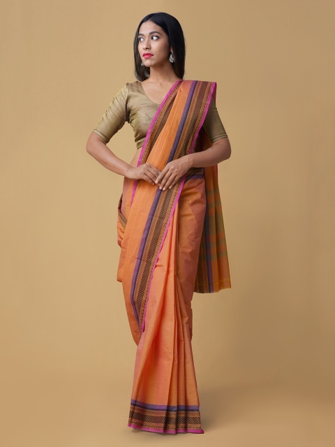 

Unnati Silks Orange Solid Pure Cotton Saree