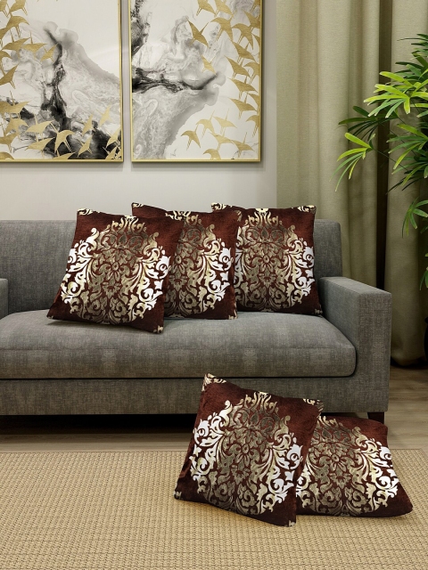 

KLOTTHE Set Of 5 Brown & Beige Ethnic Motifs Cushion Cover With Fillers