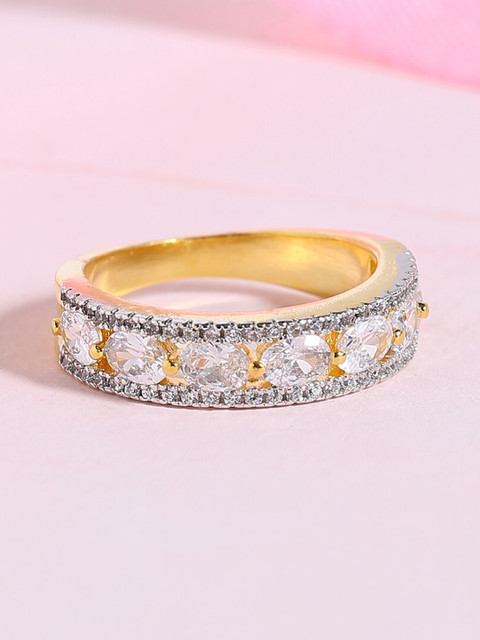 

Voylla Gold-Plated White CZ-Studded Handcrafted Finger Ring