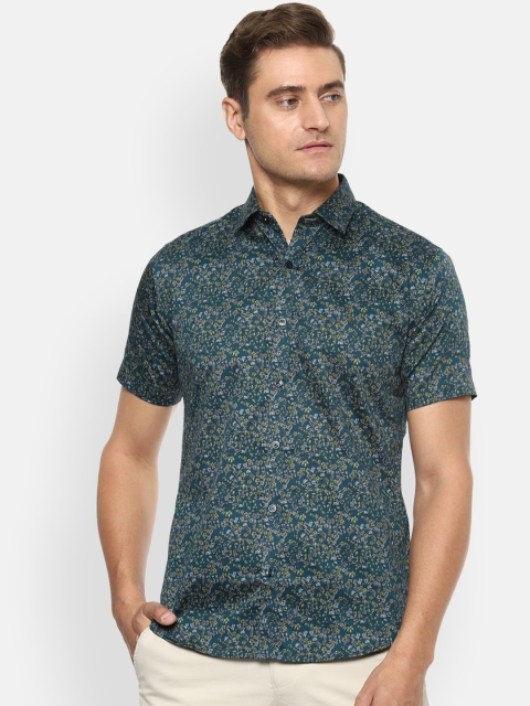 

V Dot Men Green Slim Fit Printed Casual Shirt