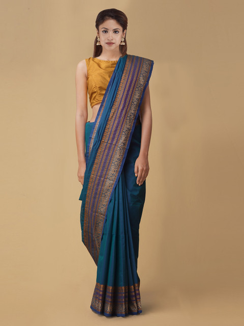 

Unnati Silks Blue Solid Pure Kanchi Cotton Saree