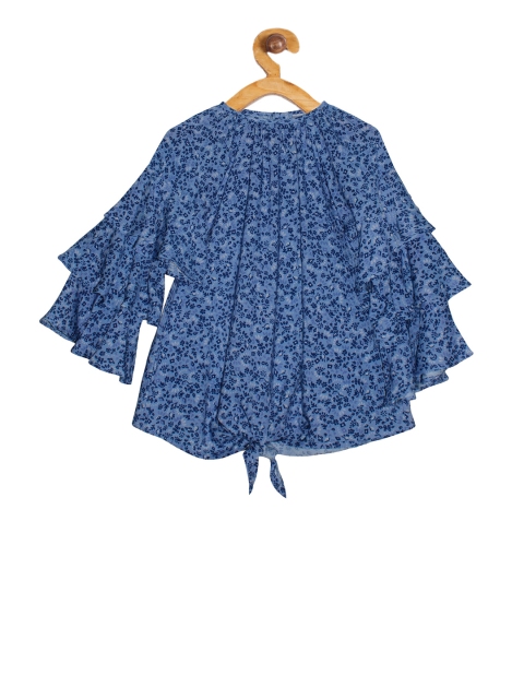 

KiddoPanti Girls Blue Printed Top