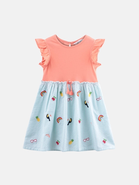 

Beebay Girls Peach-Coloured Printed Fit and Flare Dress