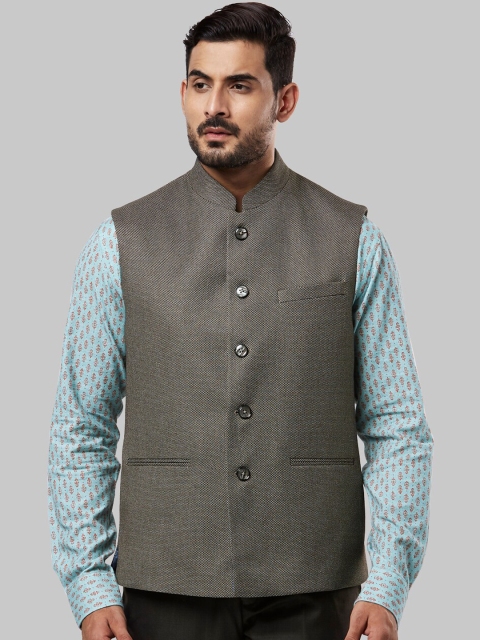 

Raymond Men Grey & Brown Self Design Nehru Jacket