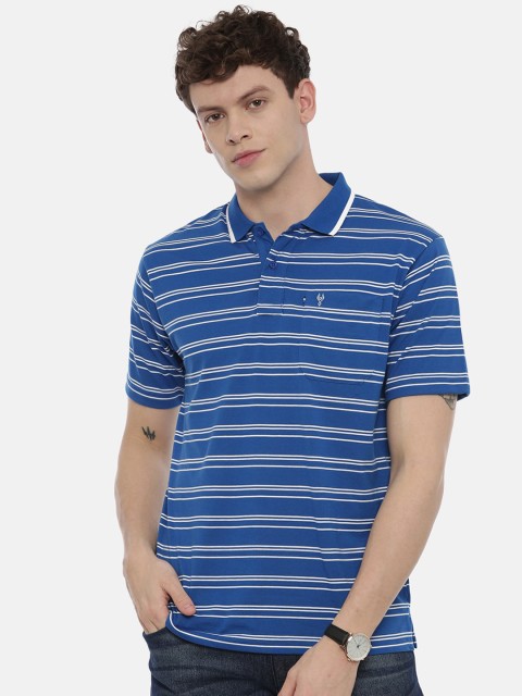 

Classic Polo Men Blue & White Striped Polo Collar T-shirt