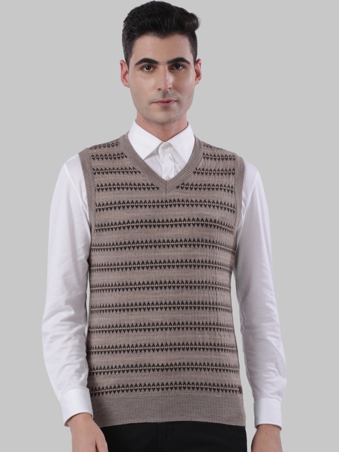 

Raymond Men Beige & Brown Printed Sweater Vest