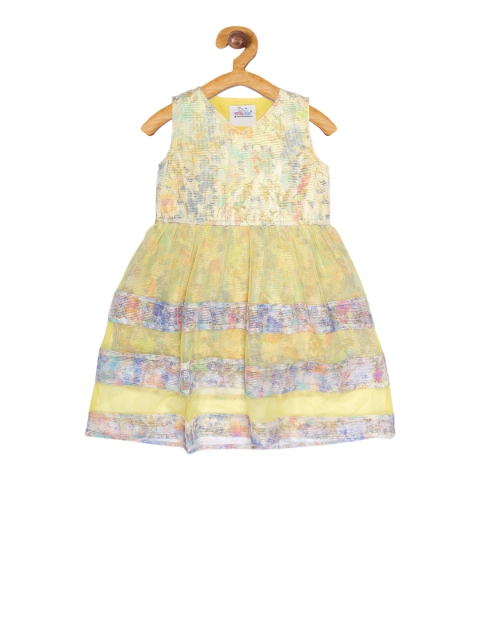 

YOUNG BIRDS Girls Yellow Self Design Fit and Flare Dress