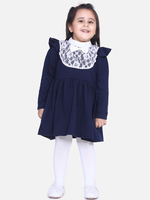 AWW HUNNIE Girls Blue Solid Fit and Flare Dress
