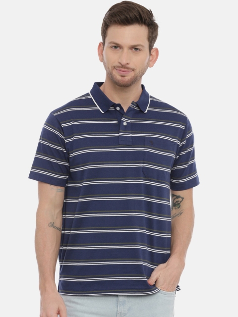 

Classic Polo Men Navy Blue Striped Polo Collar T-shirt