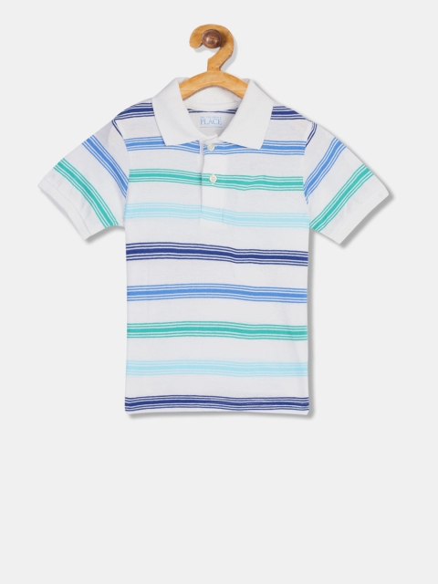 

The Childrens Place Boys White Striped Polo Collar T-shirt